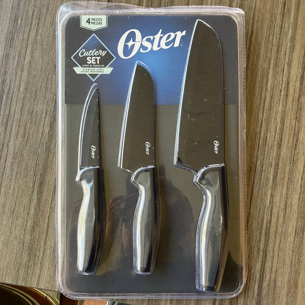 Oster 4-Piece Stainless Steel Knife Set with Cutting Board NWT